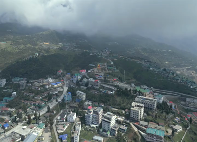 Aerial View of Tawang Town and Giant Buddha Statue, Arunachal Pradesh, India