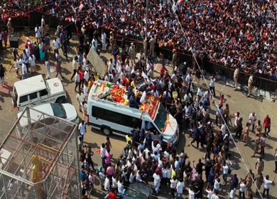 10th April 2026 : Aerial View of Thalapathy Vijay Political Rally Roadshow with Massive Crowd in Tamil Nadu India