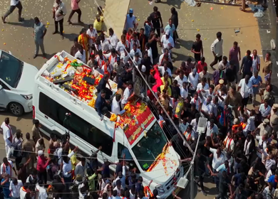 10th April 2026 : Aerial View of Thalapathy Vijay Political Rally Roadshow with Massive Crowd in Tamil Nadu India