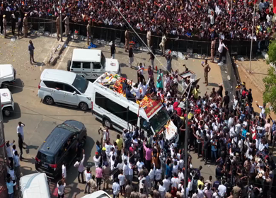 10th April 2026 : Aerial View of Thalapathy Vijay Political Rally Roadshow with Massive Crowd in Tamil Nadu India