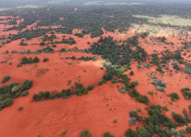 Aerial View of Therikadu Red Sand Dunes Landscape in Tamil Nadu