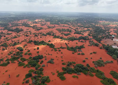 Aerial View of Therikadu Red Sand Dunes Landscape in Tamil Nadu