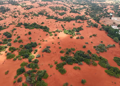Aerial View of Therikadu Red Sand Dunes Landscape in Tamil Nadu
