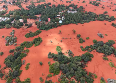 Aerial View of Therikadu Red Sand Dunes Landscape in Tamil Nadu
