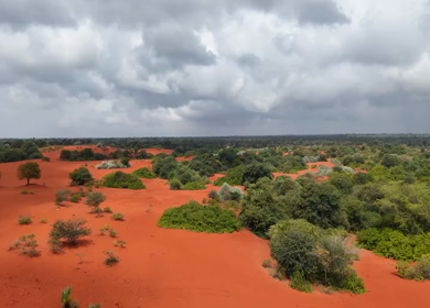 Aerial View of Therikadu Red Sand Dunes Landscape in Tamil Nadu
