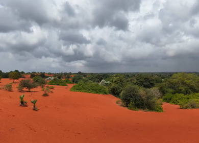 Aerial View of Therikadu Red Sand Dunes Landscape in Tamil Nadu
