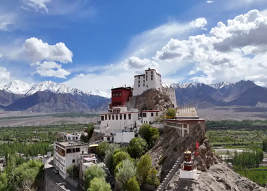 Aerial View of Thiksey Monastery and Indus Valley in Ladakh India