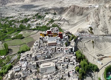 Aerial View of Thiksey Monastery and Indus Valley in Ladakh India
