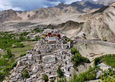 Aerial View of Thiksey Monastery and Indus Valley in Ladakh India