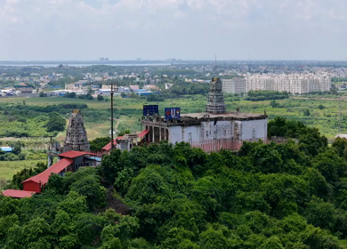 Aerial View of Thiruneermalai Temple and Chennai Cityscape