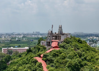 Aerial View of Thiruneermalai Temple and Chennai Cityscape