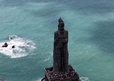 Aerial View of Thiruvalluvar Statue and Vivekananda Rock Memorial Kanyakumari India