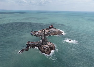 Aerial View of Thiruvalluvar Statue and Vivekananda Rock Memorial Kanyakumari India
