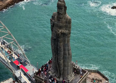 Aerial View of Thiruvalluvar Statue and Vivekananda Rock Memorial Kanyakumari India