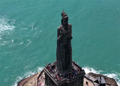 Aerial View of Thiruvalluvar Statue and Vivekananda Rock Memorial Kanyakumari India