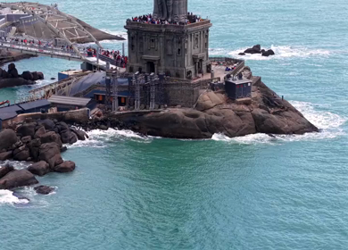 Aerial View of Thiruvalluvar Statue and Vivekananda Rock Memorial Kanyakumari India