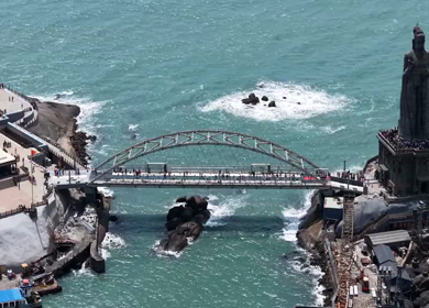 Aerial View of Thiruvalluvar Statue and Vivekananda Rock Memorial Kanyakumari India