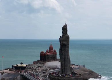 Aerial View of Thiruvalluvar Statue and Vivekananda Rock Memorial Kanyakumari India