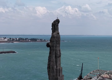 Aerial View of Thiruvalluvar Statue and Vivekananda Rock Memorial Kanyakumari India