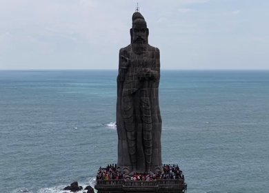 Aerial View of Thiruvalluvar Statue and Vivekananda Rock Memorial Kanyakumari India