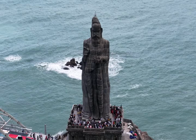 Aerial View of Thiruvalluvar Statue and Vivekananda Rock Memorial Kanyakumari India
