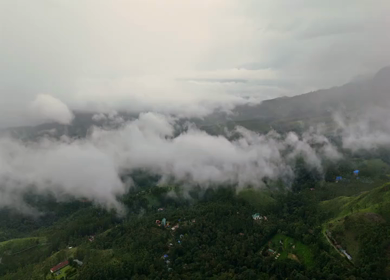 Aerial View of Top Station and Misty Western Ghats Mountains in Munnar, Kerala, India