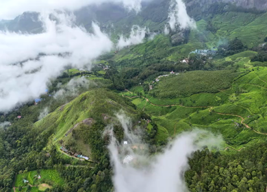 Aerial View of Top Station and Misty Western Ghats Mountains in Munnar, Kerala, India