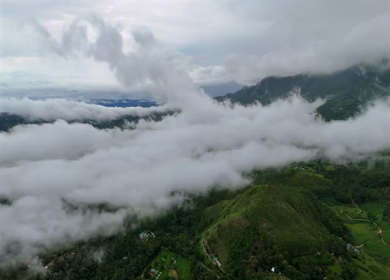 Aerial View of Top Station and Misty Western Ghats Mountains in Munnar, Kerala, India