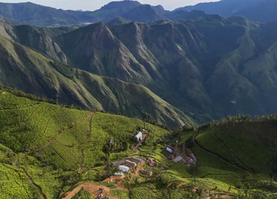 Aerial View of Top Station and Misty Western Ghats Mountains in Munnar, Kerala, India