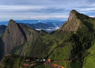 Aerial View of Top Station and Misty Western Ghats Mountains in Munnar, Kerala, India