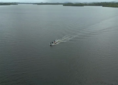 Aerial View of Tourists Boating on Madu Ganga Mangrove Lagoon Sri Lanka