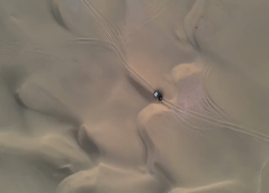 Aerial View of Tourists Enjoying Jeep Safari in Sand Dunes Jaisalmer Thar Desert India