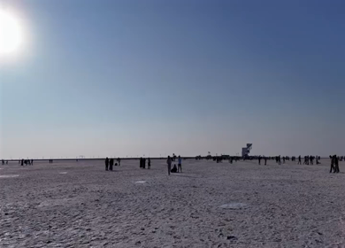 Aerial View of Tourists at Rann of Kutch White Desert Gujarat India