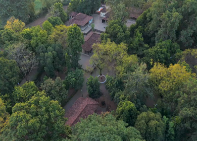 Aerial View of Traditional Rural Village and Red Tiled Houses Sri Lanka
