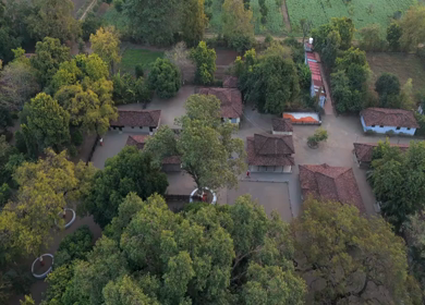 Aerial View of Traditional Rural Village and Red Tiled Houses Sri Lanka