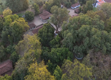 Aerial View of Traditional Rural Village and Red Tiled Houses Sri Lanka