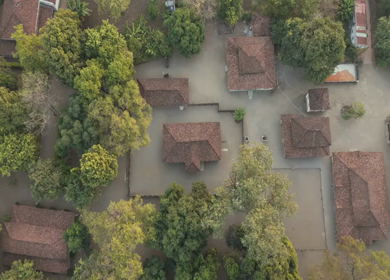 Aerial View of Traditional Rural Village and Red Tiled Houses Sri Lanka
