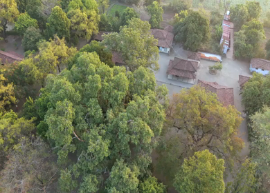 Aerial View of Traditional Rural Village and Red Tiled Houses Sri Lanka