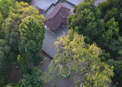 Aerial View of Traditional Rural Village and Red Tiled Houses Sri Lanka