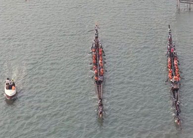 Aerial View of Traditional Snake Boat Race in Kochi Kerala India