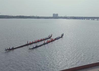 Aerial View of Traditional Snake Boat Race in Kochi Kerala India