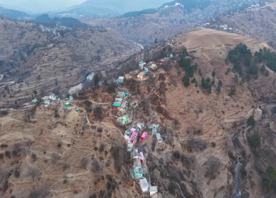 Aerial View of Traditional Wedding Celebration in Mountain Village India
