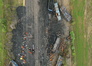 Aerial View of Train Derailment Accident Site in Damoh Madhya Pradesh