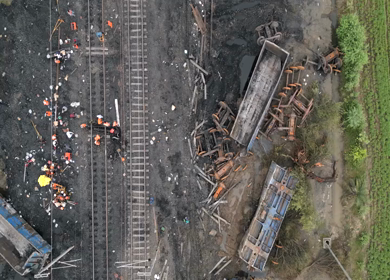 Aerial View of Train Derailment Accident Site in Damoh Madhya Pradesh