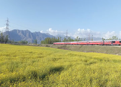 Aerial View of Train Passing Pampore Station in Srinagar Kashmir