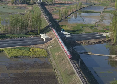 Aerial View of Train Passing Pampore Station in Srinagar Kashmir