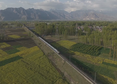 Aerial View of Train Passing Pampore Station in Srinagar Kashmir