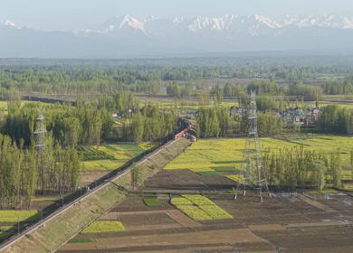 Aerial View of Train Passing Pampore Station in Srinagar Kashmir