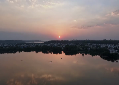 Aerial View of Upper Lake Bhojtal at Golden Hour, Bhopal, Madhya Pradesh