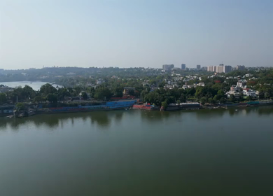 Aerial View of Upper Lake and VIP Road Bhopal India